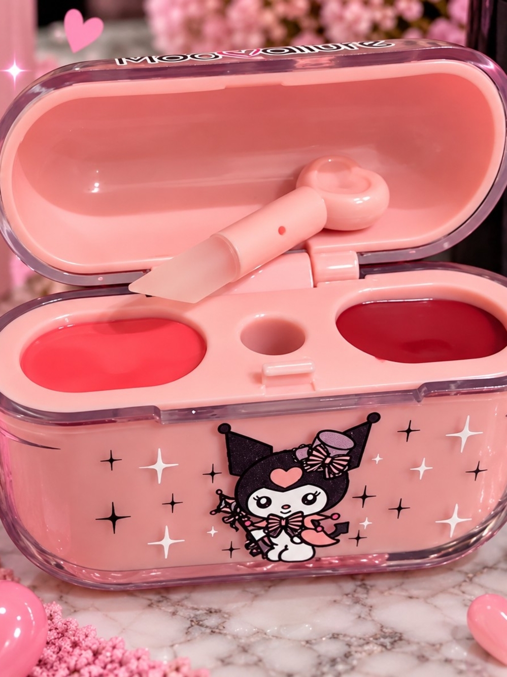 Pink Kids Lip Balm Duo with Applicator - Kuromi Style
